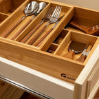 2-Tier Drawer Organizer with Removable Cutlery Tray Kitchen Utensil Silverware Drawer Organizer, Silverware Tray for Drawer Utensil Holder Bamboo Flatware Box for Utensils Stationery Cosmetics (S)