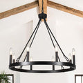Black Wagon Wheel Chandelier Diam 26 inch 8 Light Black Farmhouse Chandeliers for Dining Room Rustic Round Pendant Light Fixtures for Living Room Kitchen Island Foyer Entryway