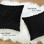 decorUhome Couch Throw Pillow Covers 20x20 Set of 2, Decorative Soft Plush Faux Wool Neutral Accent Pillow Covers for Bed Sofa Living Room, Black