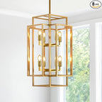 8-Light Gold Chandelier, Modern Foyer Lighting Fixtures, 31.5" Farmhouse Lantern Pendant Light, Industrial Large Chandeliers for High Ceilings, for Living Room,Staircase,Hallway
