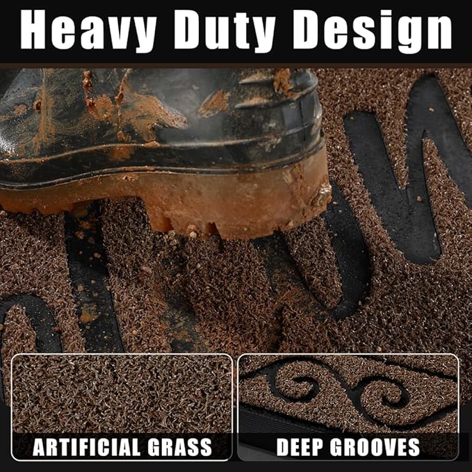 Yimobra Welcome Mat, Heavy Duty Sturdy Door Mats for Home Entrance Outdoor Indoor, Front Doormat for Outside Patio Floor Entry Porch Garage Office, Waterproof, Low Profile, 29.5x17, Coffee