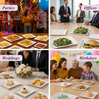 Aya's 60ct White Square Disposable Plates - Heavy Duty Plastic Party Plates for Christmas, Thanksgiving (30 Dinner & 30 Salad)