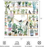 Green Potted Plant Shower Curtain Cactus Leaf Floral Black Cat Shower Curtains for Bathroom Waterproof Polyester Fabric Bathroom Curtain 72 x 72 Inch with 12 Plastic Hooks