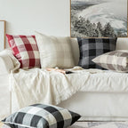 MIULEE Pack of 2 Christmas Farmhouse Checkers Buffalo Plaids Polyester Linen Soft Solid White and Red Decorative Porch Throw Pillow Covers Home Decor Cushion Case for Sofa Bedroom 16 x 16 Inch