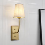 Vintage Brass Wall Sconce 1-Light, Linen Fabric Shade Wall Lamp Hardwired Indoor Wall Light for Bedroom Living Room Vanity Bathroom