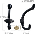 SKOLOO Black Wall Hooks Heavy Duty - Farmhouse Style Cast Iron Hooks, Pack of 5 - Ideal for Backpack, Coat, and Towel Hooks - Perfect for Entryway, Mud Room, and Bathroom Storage