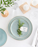 Stoneware dinnerware set 4 persons 16 pcs – Modern style plates and bowls set ceramic – Dishwasher, microwave and scratch resistant – Bowl and plate set – Dinner service Pure Living beige & light blue