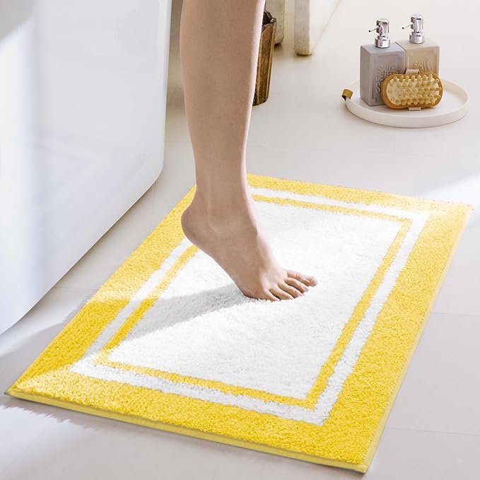 GRANNY SAYS Microfiber Bathroom Rugs Non Slip Washable, Water Absorbent Bathroom Mats for Tub, Soft Bath Mats for Bath Floor & Shower, Bath Rug, 20" x 32", Yellow