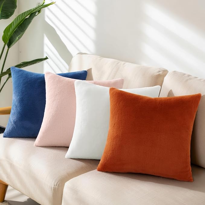 Pallene Faux Fur Plush Fall Throw Pillow Covers 20x20 Set of 2, Soft Fluffy Couch Pillow Covers for Living Room, Rust