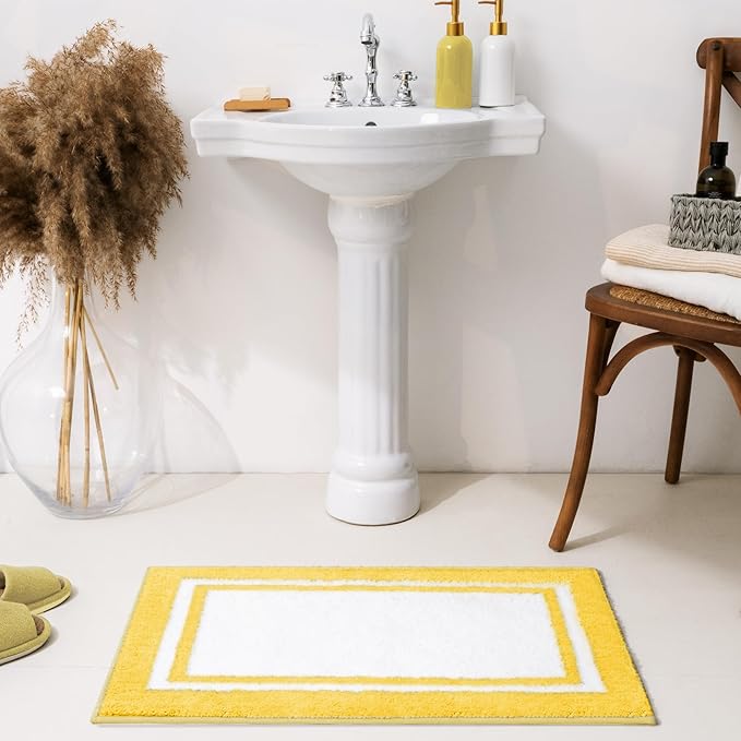 GRANNY SAYS Microfiber Bathroom Rugs Non Slip Washable, Water Absorbent Bathroom Mats for Tub, Soft Bath Mats for Bath Floor & Shower, Bath Rug, 20" x 32", Yellow