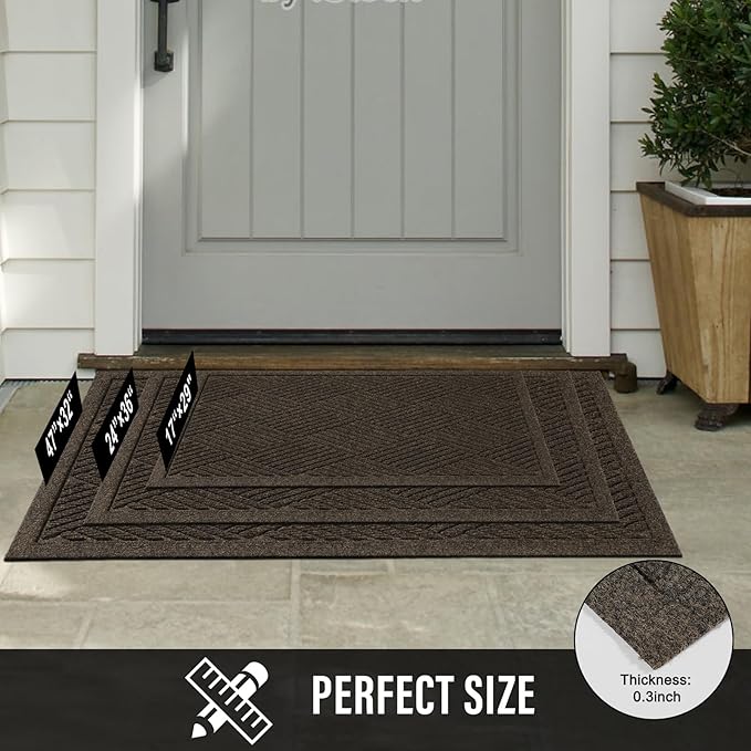 Sturdy Front Door Mat, Absorbent Muddy Dirt Resist Welcome Door Mats Outdoor Indoor, Stain and Fade Resistant, Non-Slip Rubber Backing Low Profile Doormat for Entryway, 47×32, Brown