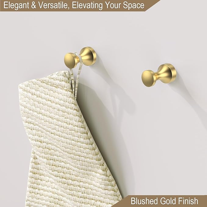 Epock Towel Hooks for Bathrooms Set of 3, Screw-in Stainless Steel Robe Coat Clothes Hook Bathroom & Kitchen Round Style Small Wall Hooks Rustproof -Brushed Gold