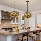 Antique Dining Room Light Fixture, 4-Light Rattan Pendant Light with Drum Shade, Adjustable Woven Wicker Ceiling Hanging Light, Farmhouse Boho Chandelier for Living Room Kitchen Island