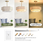 Modern Semi Flush Mount Ceiling Light 15.7" Boho Light Fixture with Linen Shade, Double Drum 3-Light Entryway Pendant Light, Close to Ceiling Light Fixtures for Living Room Bedroom Nursery