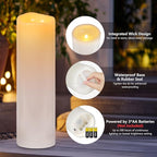 Kimjo 14" x 4" Large Outdoor Candles with Remote: Battery Operated LED Flameless Candles with Timer - Realistic Fake Waterproof Flickering Pillar Candles for Patio Porch Lanterns (White 2 Pack)