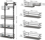 Orimade Over The Door Shower Caddy Adjustable 4 Tier Dark Grey,Bathroom Hanging Organizer Shelf Rustproof with 4 Hooks,Shower Basket with Soap Holder and Suction Cup