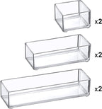 Amazing Abby - QuickSort - Plastic Stackable Organizers (6-Piece Set) for Vanity and Desk Drawer, Perfect Storage Solution for Beauty Products, Office Supplies, Decorative Items, and More