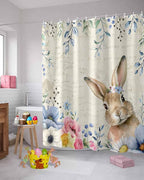 Vandarllin Spring Easter Shower Curtain, Floral Bunny Shower Curtains Set with Hooks, Flower Leaves Rabbit Waterproof Fabric Bathroom Curtains Decor Accessories,72 X 96 Inch Extra Long
