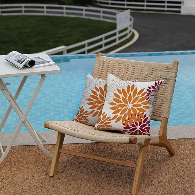 DFXSZ Orange Wine Red Flower Pillow Covers 16x16 Inch Set of 2 Outdoor Throw Pillows Outdoor Waterproof Decor for Living Room Sofa Patio Funiture Garden Floral Polyester Pillow Covers 002S16