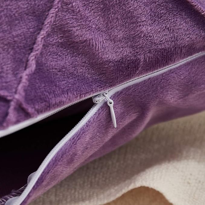 JAUXIO Diamond Pinch Pleated Crystal Velvet Pillowcases 2 Pack Solid Pintuck Throw Cushion Cover for Home Decor Hidden Zipper Closure (Purple, Standard)