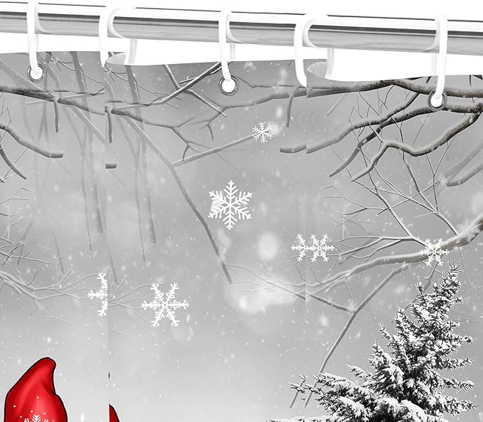 Farmhouse Christmas Shower Curtain, Farm Red Xmas Truck Christmas Tree Cute Gnome Winter Forest Shower Curtains Set, Holiday Bathroom Decor Fabric Machine Washable with Hooks, 72 x 72 Inches