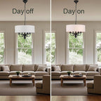 Modern Drum Chandelier Light Fixture 4-Light Black Drum Chandelier with Linen Shade 17.75" Chandelier for Dining Room, Living Room, Bedroom,Kitchen Island, E12
