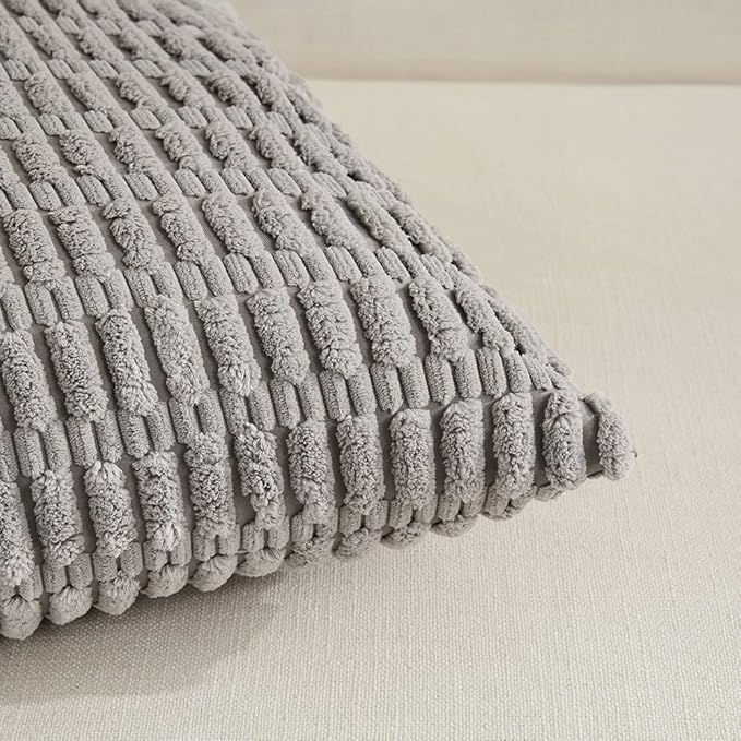 Fancy Homi Gray Lumbar Farmhouse Decorative Throw Pillow Covers 12x20 Inch for Living Room Couch Bed Sofa, Rustic Boho Home Decor, Soft Striped Corduroy Rectangle Cushion Case 30x50 cm