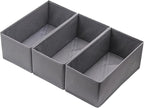 Clothes Drawer Organizer Set of 3 Gray, 11' Dresser Drawer Dividers for Underwear Socks Bra Baby Clothes, Small Storage Bins for Wardrobe Closet