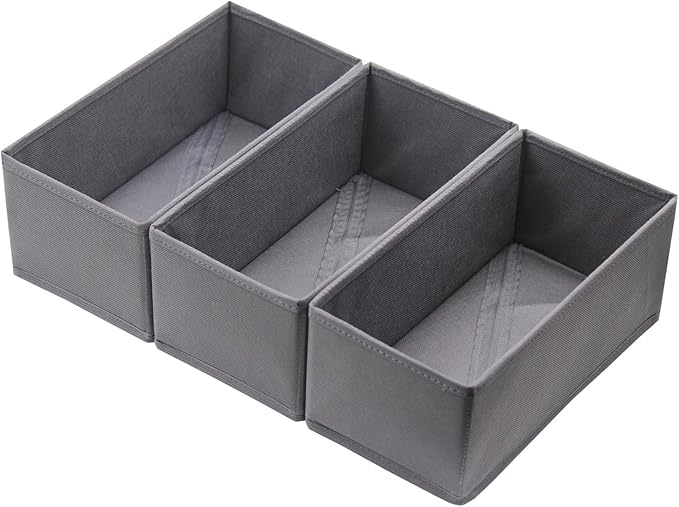 Clothes Drawer Organizer Set of 3 Gray, 11' Dresser Drawer Dividers for Underwear Socks Bra Baby Clothes, Small Storage Bins for Wardrobe Closet