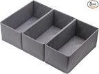 Clothes Drawer Organizer Set of 3 Gray, 11' Dresser Drawer Dividers for Underwear Socks Bra Baby Clothes, Small Storage Bins for Wardrobe Closet