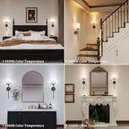 Battery Operated Wall Sconces Set of 2, Walnut Color Wall Lamp 5000 mAh Rechargeable Bulb with 12 RGB Colors Dimmable Wall Sconce for Living Room Bedroom