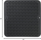 Silicone Dish Drying Mat for Multiple Usage,Easy clean,Eco-friendly,Heat-resistant Silicone Mat for Kitchen Counter or Sink,Refrigerator or Drawer liner Black M 12 inches x 12 inches