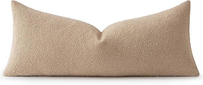 MIULEE Textured Boucle Throw Pillow Cover Khaki Accent Solid Lumbar Pillow Case Decorative Soft Pack of 1 Couch Cushion Chair Sofa Bedroom Livingroom Home Decor,36x14 Inch