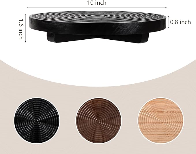 zoocatia Round Decorative Tray Farmhouse Bathroom Decor Wood Riser Kitchen Countertop Organizer for Perfume, Candle, Plant, 10 inch Black