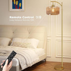 Floor Lamp for Living Room,Bedroom,Gold Dimmable Standing Lamp with Remote,Mid Century Modern Brass Tall Lamp Retro Vintage Glass Lamp Floor Light Boho Bohemian