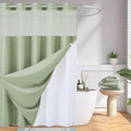 Furlinic Stall Shower Curtain No Hook with Snap in Liner,Waffle Weave Waterproof Bathroom Curtains with See Through Top Window & Weighted Magnets,Sage Green,54x80 Inch