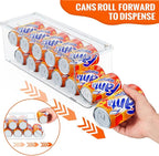 Soda Can Organizer for Refrigerator, Stackable Canned Food Pop Cans Container Can Holder Dispenser with Lid for Fridge Rack Freezer, Clear Storage Bins-Holds 12 Cans Each (One)