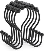 AmazerBath Shower Curtain Hooks Black Shower Curtain Rings, Metal Shower Curtain Hooks Rust Proof, Smooth Glide Double Shower Hooks Rings for Shower Curtain, Shower Rod Hooks 12Pcs