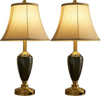24" Ceramic Table Lamp with 3 Way Dimmable Touch Lamps - 2 USB Ports & AC Outlet Bedside Lamps, Modern Nightstand Lamp for Bedroom Living Room Office (Bulb Included) (Dark Green-2 Pack)
