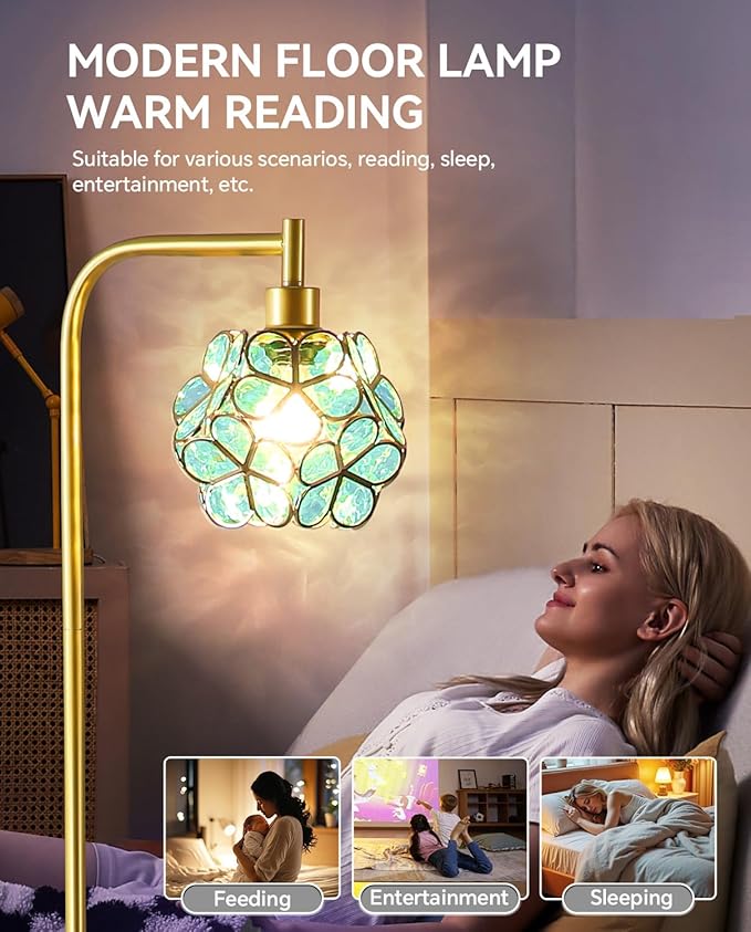 Flower Petals Tiffany Style Floor Lamp, Modern Green Flower Standing Lamp for Living Room, Vintage Acrylic Tall Lamp Decoration for Living Room,Corner, Bedroom(Bulb Included)