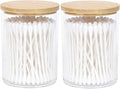 AXX Qtip Dispenser Apothecary Jars Bathroom - Qtip Holder Storage Canister Clear Plastic Jar for Cotton Swab,Q-Tips,Cotton Rounds (H#Bamboo 2Pcs)