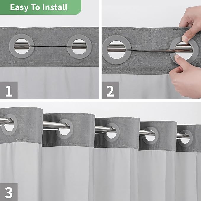 Grey No Hook Shower Curtain with Snap-in Fabric Liner Set,Slub Textured Fabric Shower Curtains for Bathroom,Hotel Style Modern Shower Curtain,Water Repellent & Washable,71x77(75)