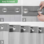 Extra Long No Hook Shower Curtain with Snap-in Fabric Liner Set,Slub Textured Fabric Shower Curtains for Bathroom,Hotel Style Modern Shower Curtain,Water Repellent & Washable,71x86(84),Grey