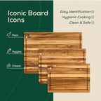 Non-Toxic Set 3 Teak Cutting Board, Pre-Oiled Premium Wood Cutting Board with Juice Groove and Handles, Suitable for Chopping Meat, Vegetables, Included Gift Box, with Non Slip Feet