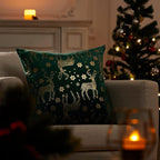 Topfinel Christmas Pillow Covers 18x18 Set of 2,Xmas Velvet Snowflake Reindeer Decorative Pillow Case Winter Holiday Decor for Home Couch,Green and Gold