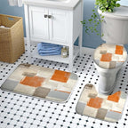 Lnond 4Pcs Bathroom Shower Curtain Sets with Rugs,Orange Modern Painting Art Bathroom Sets with Shower Curtain and Rugs and Accessories