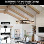 Modern 48 inch Black Round Chandeliers Light Fixture, Crystal Chandeliers for Dining Room, Living Room Chandelier, Wagon Wheel Chandelier Over Table, Suitable for Bedroom,Foyer,Includes Bulb
