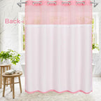 No Hooks Boho Pink Woven Fabric Shower Curtain 72 x 74 Modern Farmhouse, Tufted Chevron Striped Shabby Chic Textured, Minimalist Cloth Hookless Shower Curtains for Bathroom, Hotel Decor