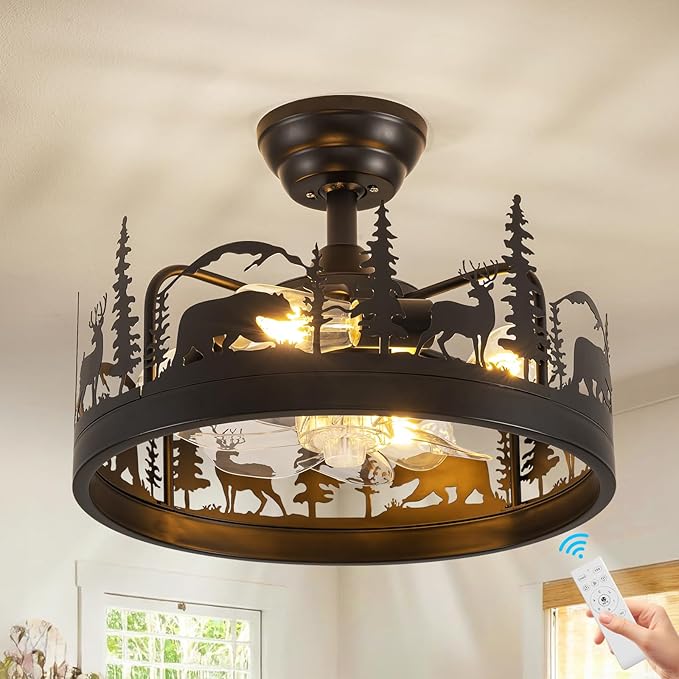 Black Chandelier Fan with，Farmhouse Rustic Ceiling Fan with Light and Remote, Adjustable Height, Rustic Chandeliers for Living Room, Bedroom, Hallway, Entryway Kitchen Lighting