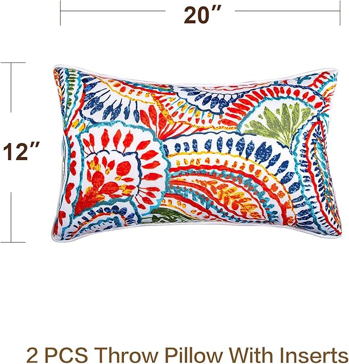 JMGBird Outdoor Pillows Waterproof Set of 2 Outdoor Lumbar Pillows with Insert Included 12×20 Inch Outdoor Pillow for Patio Furniture